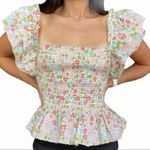 Anthropologie  Love the Label Ines Ivory‎ Smocked Bodice Tank Ruffle Short Sleeve Photo 0