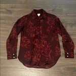 A New Day Women’s  Maroon & Red Blouse w/ Floral Leaf Design, Size Small Photo 0