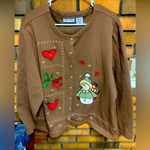 Blair Vintage  Brown Holiday Snap Up Cardigan with Snowman and Heart Accents Photo 0