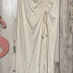 White Ruched Maxi Skirt Size Small Stretch Bodycon Drawstring Detail Photo 0