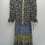 Figueroa & Flower Ditzy Mixed Blue & Yellow Floral Tiered Boho Prairie Dress S Photo 4