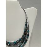 None Layered Beaded Gemstone Statement Necklace Turquoise Color Beads Blue Gunmetal Photo 9
