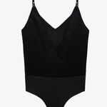 ZARA Bodysuit Pleated Draped Black Top Buttons Women Size S Spaghetti Straps Photo 7