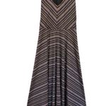 prAna Women's Saxon Dress Midi Red Clay Black Stripe V-Neck Handkerchief Hem M Photo 2