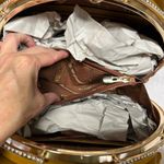 La Terre Fashion Vegan Leather Equestrian Brown Circular Bag Purse Diamond NWT Photo 9