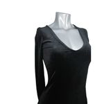 Forever 21 Black Velvet Mini Dress Small Long Sleeve Bodycon Vneck Goth Witchy LBD Photo 3