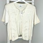 Vintage Margules Cream Floral Beaded Knit‎ Cardigan Top Short Sleeve Medium White Photo 0