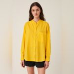 Donni Mandarin Collar Blouse Tunic Long Sleeve Button Down Yellow Medium Boho Photo 1
