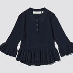 GU (Uniqlo) x Rokh Ribbed Polo 3/4 Sleeve Sweater in Black Size L Photo 1