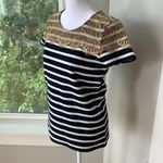 Ann Taylor Vintage Y2K Navy and White Stripe Lace Top Pique Tee Shirt Top Small Photo 2