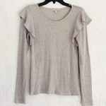 Lucky Brand | Grey Ruffle Shoulders Ribbed Lightweight Sweater Size XS Photo 3