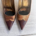 Prada Vintage Pointed Toe Sequin Gold Brown Leather Heels Photo 5