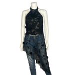 Venus  Y2K Black Silver Metallic Floral Halter Top with Train Backless Size 8 Photo 2