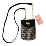 Juicy Couture NWT--A LITTLE PIECE OF HEART FLAP CELLIE-CROSSBODY Black and beige, leather and gold chain strap, measures 7x5 inches Photo 0