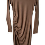 Cider  Body Con Dress Womens Size M Brown Ribbed Round Neck Long Sleeve Midi NEW Photo 0