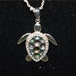 LACN LA Gem & Jewelry Designs Abalone Rhinestone Turtle Silver Tone 20" Necklace Photo 2