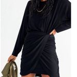 Free People Black Wrap Tie Waist Dolman Long Sleeve Knit Mini Dress Photo 0