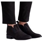 Eileen Fisher  Mood Boots Nubuck Leather Ankle Pull On Heeled Pointed Toe Black 7 Photo 0
