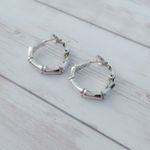 Trifari Vintage 1970's Crown  Hoop Stud Earrings with Bamboo Design Silver Tone Photo 0