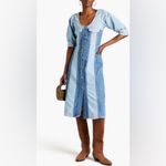 Ganni NWT Two Tone Cutline Blue Denim Midi Dress Photo 3
