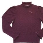 J.Crew NWT Cashmere Pointelle Mockneck in Midnight Burgundy Sweater XS Photo 1
