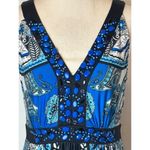 ECI New York Dress Womens 6 Blue And Black Paisley Beaded V Neck Tie Back Maxi Photo 7