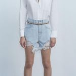 ZARA Blue Denim High Waisted Ripped Distressed Shorts Z1975 Photo 1