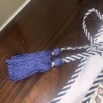 THML   Large Stripes Floral Embroidered Print Halter Tassel Lined Dress Photo 4