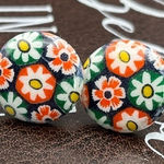1960s Millefiori Floral Glass Earrings – Vintage Cabochons on Stainless Posts White Photo 0