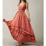 Boho Lace Tassel Cut out Ruffle Detail Maxi Dress Size 4 Photo 4