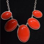 Liz Claiborne  Retro Red Stone Silver Tone Link Chain Statement Bib Necklace Photo 1
