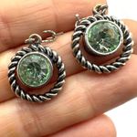 Silver tone green crystal dangling earrings Photo 4