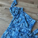 Reformation palm tree surf board print one shoulder asymmetric wrap dress Photo 6