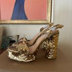 Steve Madden Lessa Platform Heels Gold Sequins Ankle Strap Holiday NEW Size 7.5 Photo 0