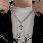 Cross Pendant Necklace for Men Women Streetwear Unisex Hip Hop Style Silver Photo 4