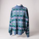 Pierre Cardin VINTAGE 80’s Blue and Green Bunny print Mock Neck Sweater Size XL Photo 10