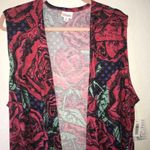 LuLaRoe Vest Big Red Roses Sweater Knit Joy Duster Vest Sz XL BNWT Floral Photo 2