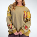 easel  Oversized Women Heart Patch Plaid Sweatshirt Size S Photo 2