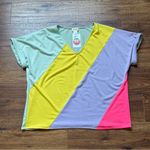 BiBi Women’s Oversized Color Block Rolled Short Sleeve T Shirt Size Medium NWT Pink Photo 2