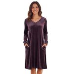 J. Jill Velour Velvet Shift Dress Long Sleeve V Neck Pockets Black Violet Medium Purple Photo 3