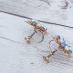 Vintage Screw On Earrings Stunning Bright Blue, Faux Pearl, Gold Tone Blue Photo 5