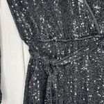 Midnight Doll  Black Full Sequin Shorts Romper Tie Waist Sz XS Long Sleeve Photo 3