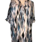 Tunic Top Size XL Lace Pleated Slinky Stretchy Knit Short Sleeve Blue Neutral Photo 0