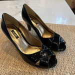 Ecco Black Patent Leather Peep Toe Heels Size 39 Photo 0