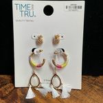Time and Tru Pineapple Studs and Tassel Earrings and Hoop Earrings Set Gold Photo 1