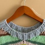 hand knit striped funky fun multi colored oversized sweater Blue Size M Photo 3