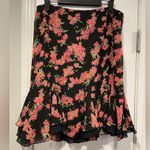 Fashion Bug  Size 10 Layered Black Pink Floral Tulip Ruffle Hem Midi Skirt Zip Photo 4