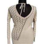 Cache Peek A Boo Metallic Kissed Knit Double V Tie Back Silk Blend Top NWT $118 Photo 8