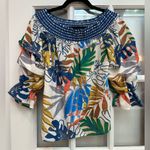 Jealous Tomato  Off Shoulder Tropical Top Blouse Shirt Woman’s Size M Resort Photo 2