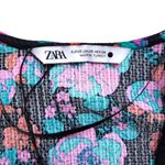 ZARA Mini Dress Womens XS V-Neck Floral Draped Long Sleeve Padded Shoulders 80s Photo 3